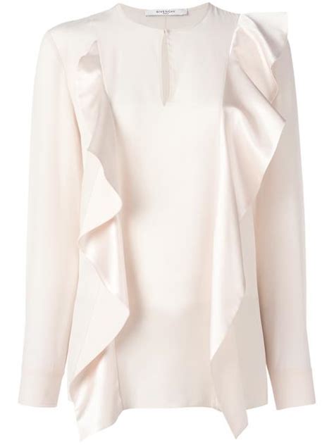 givenchy white ruffled drape blouse asymmetrical long sleeve 2 550|Draped blouse in crepe jersey .